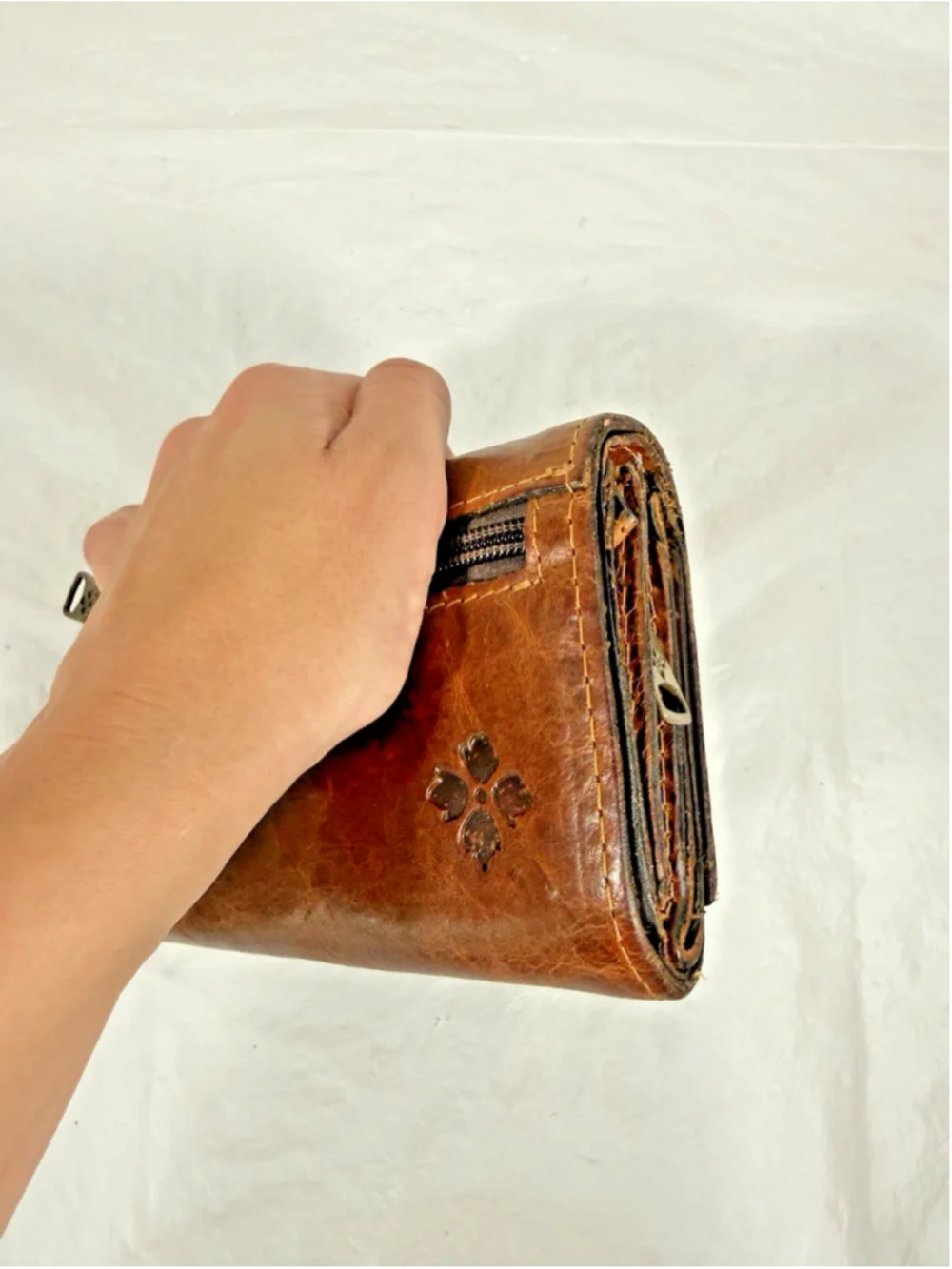 Patricia Nash Tri-Fold Wallet Organizer Smooth Brown Leather